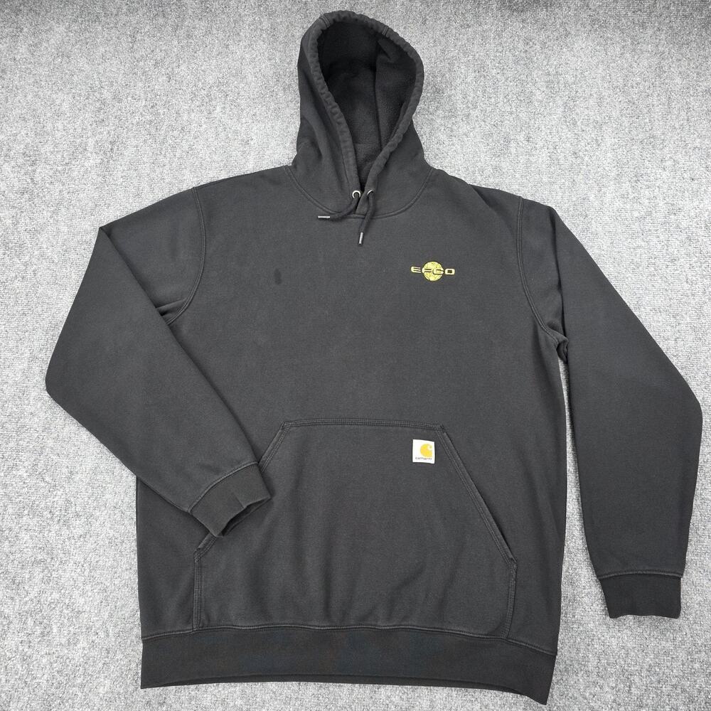 Carhartt Hoodie Mens Large Black Loose Fit EFCO Logo Fleece Pullover Workwear